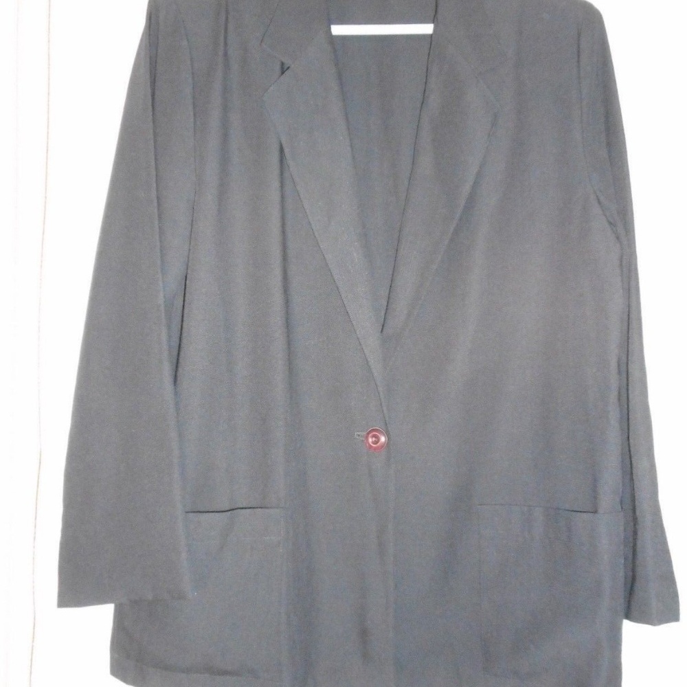 Size 14 Womens Black unLined Blazer Patch pockets - Picture 3 of 7